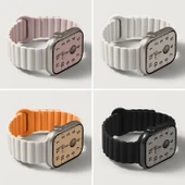 Manyetik Silikon Apple Watch Kordonu - S9/8/7 (45mm) - Siyah - 6
