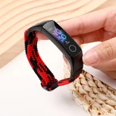 Honor Band 4/5 Uyumlu Kırmızı ve Siyah Geçmeli Düğmeli Örgü Kordon thumbnail 1