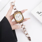 Elmas Metal Apple Watch Kordon ve Koruyucu Kılıf - iwatch 4/5/6/SE [44mm] - Gümüş/Beyaz Kasa + Gümüş Bağlantı - 2