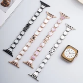 Elmas Metal Apple Watch Kordon ve Koruyucu Kılıf - iwatch 4/5/6/SE [44mm] - Gümüş/Beyaz Kasa + Gümüş Bağlantı - 6