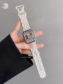 Apple Watch 49mm (Ultra 1/2. Nesil) Elmas Desenli Silikon Kordon - Kumlu Bej - 5