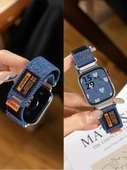 Huawei Fit/New/Elegant Koyu Gri Denim Saat Kordonu ve Ekran Koruyucu Film - 5