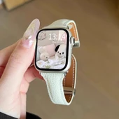 Xiaomi Bracelet 9pro Kremsi Beyaz Manyetik Deri Kordon - 1