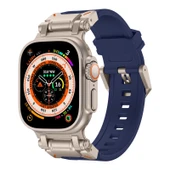 Apple Watch 42mm S1/2/3 Explorer Titanyum-Mavi Silikon Kordon - 1