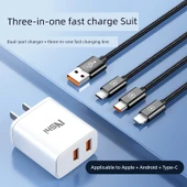 100W 3'ü 1 Arada Hızlı Şarj Kablosu 0.6m Obsidyen Siyahı + Hızlı Şarj Başlığı (Çift Portlu Şarj Seti) - 1