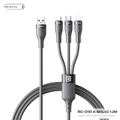 15W Hızlı Şarj 3in1 Kablo RC-C151 A-M+L+C 1.2M - Koyu Gri - 1