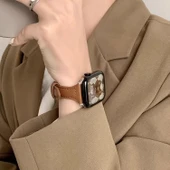Huawei Fit-2 Uyumlu Deri Akıllı Saat Kordonu - İğne Tokalı Sütlü Kahve - 2