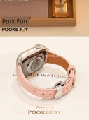 Apple Watch 44mm (4~6. Nesil/SE) Uyumlu Pembe Deri Kordon - 6