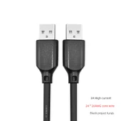 USB 2.0 Erkek Erkek Data Kablosu - 5 Metre - Siyah - 3A - 1
