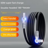 180 Derece Dönebilen Çift Type-C USB Kablo 120W - 1 Metre - Siyah Altın (Model 1) - 2
