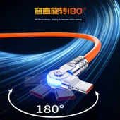 180 Derece Dönebilen Çift Type-C USB Kablo 120W - 1 Metre - Siyah Altın (Model 1) - 5