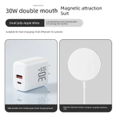 MagSafe Kablosuz Şarj Aleti - Titanyum Beyazı - PD30W Çift Portlu Hızlı Şarj Başlığı - 2 Manyetik Halka - 1