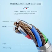 USB 3.2 - Type-C Data Kablosu - 3m - Örgülü Yan Başlık - 10Gbps - 60W Hızlı Şarj - 2