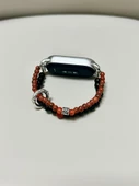 Xiaomi Bileklik 5/6 için Gümüş Halkalı Siyah Kırmızı Boncuklu Metal Kordon - Çerçeveli, NFC Uyumlu - 6