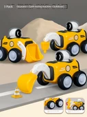 3'lü Basmalı Islık Sesli Oyuncak İş Makinesi - Ekskavatör + Yer Delme + Dozer - 1