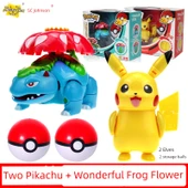 Pokemon Dönüşen Top Oyuncak Seti - Kombinasyon [Pikachu + Harika Kurbağa Çiçek + 2 Elf Topu] - 1