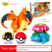 Pokemon Dönüşen Top Oyuncak Seti - Kombinasyon [Ateş Püsküren Ejderha + Harika Kurbağa Çiçek + 2 Elf Topu] - 1