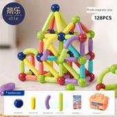 Manyetik Yapı Blokları Puzzle Seti - 128 Parça - Güçlü Mıknatıslı + Saklama Kutulu - 1