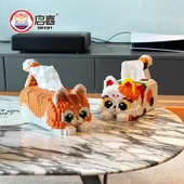 DIY Kedi Peçete Kutusu Yapım Blokları Oyuncak - Hello Kitty Peçete Kutusu + Blok Çekiç thumbnail 5