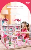 3D Kız Çocuk Oyun Evi - Pembe - 5 Oda 2 Teraslı - 2. Kat, 1 Işıklı ve 2 Bebekli - 8