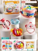 Bebek Müzik Aleti Seti - Pembe 5 Parça: Çift Taraflı Davul, El Vuruşlu Davul, Knockout, Kum Çekiç, Korna - 1