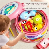 Bebek Müzik Aleti Seti - Yeşil 5 Parça: Çift Taraflı Davul, El Vuruşlu Davul, Vuruşlu Piyano, Kum Çekiç, Korna - 4