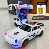 Çocuk Puzzle Oyuncak - Dönüşen Polis Arabası - Şarjlı Model - 1