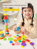 Çocuklar İçin Düğme Dizme Oyuncak Seti - Rastgele Renkler, 80 Parça + 8 İp (Torba) - 2