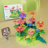 DIY Bahçe Çiçek Yapı Blokları Seti - 42 Parça Renkli Kutu - 1