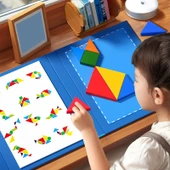 Prens Mavi Manyetik Tangram - Geliştirilmiş Kalın Model ve Puzzle Kılavuzu - 2