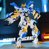 Dönüştürülebilir Mecha Yapı Taşları - Dev Beyaz Kaplan Canavar Ares Mecha Çift Form Lazer Renkli Kutulu - 1