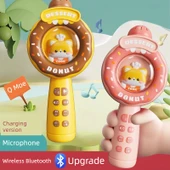 Çocuk Bluetooth Karaoke Mikrofon Oyuncak - Kahverengi (Bluetooth + Erken Eğitim + Kayıt + USB Şarj) - 2