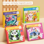 Manyetik Çocuk Puzzle - Aile Fotoğrafı 4 Kitap (Sevimli, Mutlu Hayvanlar, Taşıtlar, Dinozor) - 1