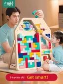 Tetris Puzzle Oyuncak - Büyük Boy - Altı Raylı Kaydırak ve Park Yeri (7 Kayın Arabalı) thumbnail 2