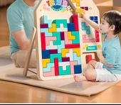 Tetris Puzzle Oyuncak - Büyük Boy - Altı Raylı Kaydırak ve Park Yeri (7 Kayın Arabalı) thumbnail 8