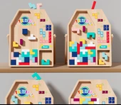 Tetris Puzzle Oyuncak - Büyük Boy - Altı Raylı Kaydırak ve Park Yeri (7 Kayın Arabalı) thumbnail 10