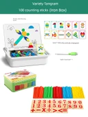 Manyetik Tangram Puzzle Seti - Çeşitli Tangram + 100 Sayma Çubuğu (Demir Kutulu) - 1