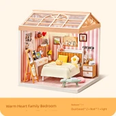 DIY Minyatür Dünya Yapı Taşları Oyuncak Model Ev - Sıcak Aile Yatak Odası thumbnail 1