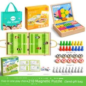 5'i 1 Arada Çocuk Oyuncak Seti - 210 Parça 3D Mıknatıslı Yapbozlu ve Hediye Çantalı Elastik Satranç thumbnail 1