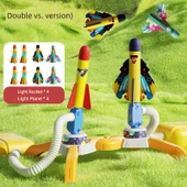 Çocuk Roket Fırlatıcı Oyuncak Seti - Çiftli Fırlatıcı + 4 Işıklı Roket + 4 Işıklı Uçak - 1