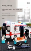 Oyuncak Araba Seti - Ambulans, Polis ve Okul Otobüsü - 6 Metal Araba, 6 Bebek, Yol Bariyeri ve Harita - 8