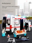 Oyuncak Araba Seti - Ambulans, Polis ve Okul Otobüsü - 6 Metal Araba, 6 Bebek, Yol Bariyeri ve Harita - 3