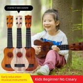 Çocuk Ukulele Gitar Oyuncak - 38cm Yuvarlak Delikli Ahşap Rengi - Mızraplı - 2
