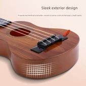 Çocuk Ukulele Gitar Oyuncak - 38cm Yuvarlak Delikli Ahşap Rengi - Mızraplı - 6