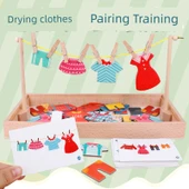 Montessori Çocuk Eğitici Eşleştirme Oyunu - Kurutmalıkta Giysiler - 2