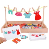 Montessori Çocuk Eğitici Eşleştirme Oyunu - Kurutmalıkta Giysiler - 6