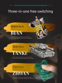 Dönüşebilen Tank Gyro Mech Araba Robot Oyuncak - Altın + Gümüş - 3