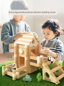 Ahşap Mortise ve Zıvana Yapı Blokları - Gelişmiş 204 Parça, Panda, Fil, Bitki ve Araba Figürlü, Saklama Kutulu - 2