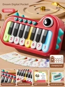 Çocuk Elektronik Mini Piyano - Şarj Edilebilir Mercan Kırmızısı Piyano, Notalı ve Standlı - 1