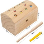 Montessori Ahşap Manyetik Yakalama Oyunu - Ahşap Renkli Böcek Yakalama + Stereo Balık Tutma - 6